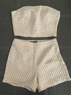 SHEIN High Waist Textured Cream Shorts